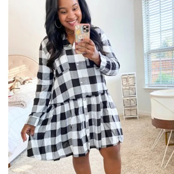 DECKER BLACK PLAID FLOUNCE DRESS - Picture 2 of 8